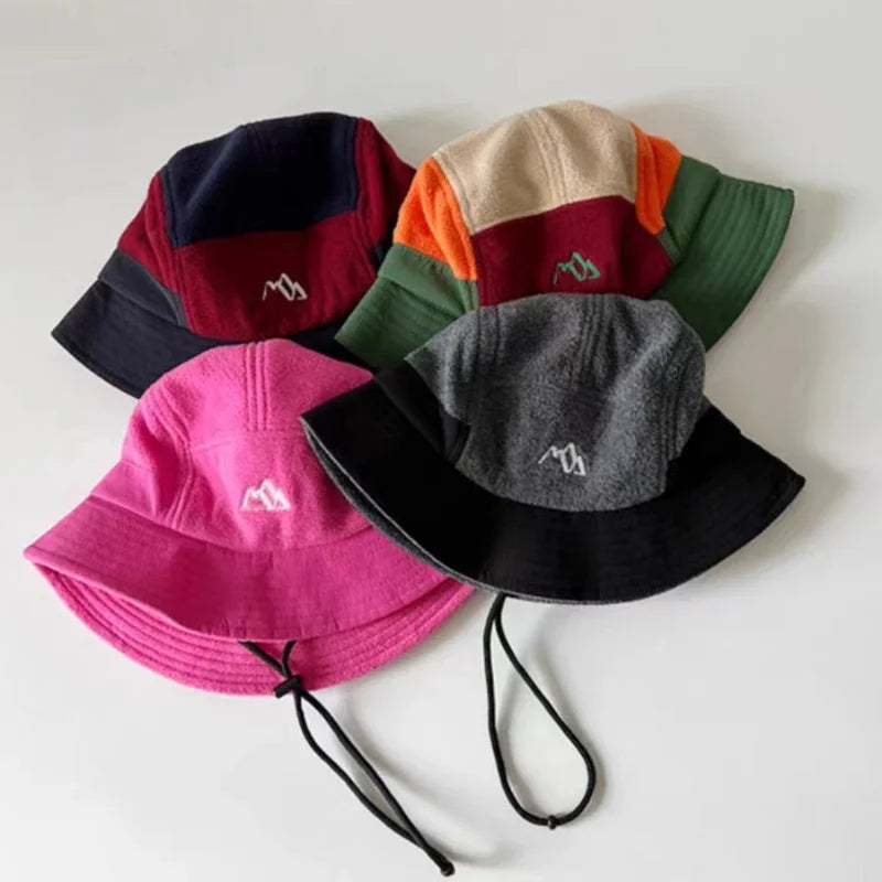 2023New Short Brim Color Matching Ear Protection Autumn Winter Men's Women's Baseball Cap Warm Outdoor Velvet Aviator Bucket Hat