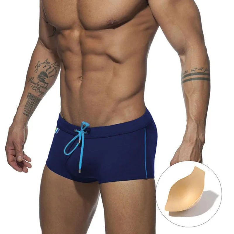 Sexy Swimsuit Printing Swimming Trunks Quick Dry Shorts Briefs Fashion Triangle Swim Trunks With Cup Low Waist Men's Swimwear