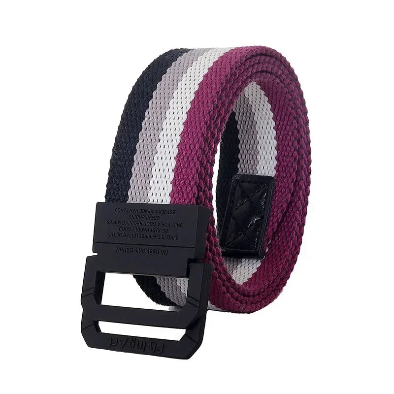 Unisex Canvas Belt Men Stripe Rainbow Metal Double Ring Buckle Jeans Student - Belt Designer Belt for Women