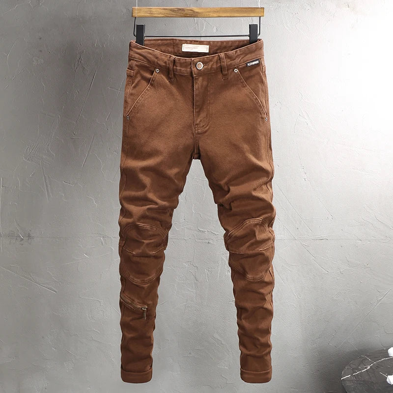 Fashion Designer Men Jeans Army Green Stretch Elastic Slim Fit Casual Jeans Men High Quality Korean Style Vintage Denim Pants