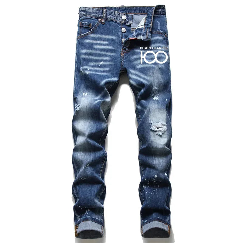100 chareiharper DSQ Men's ripped jeans Luxury brand Long jeans Quality Men's stretch slim pants men's skinny jeans