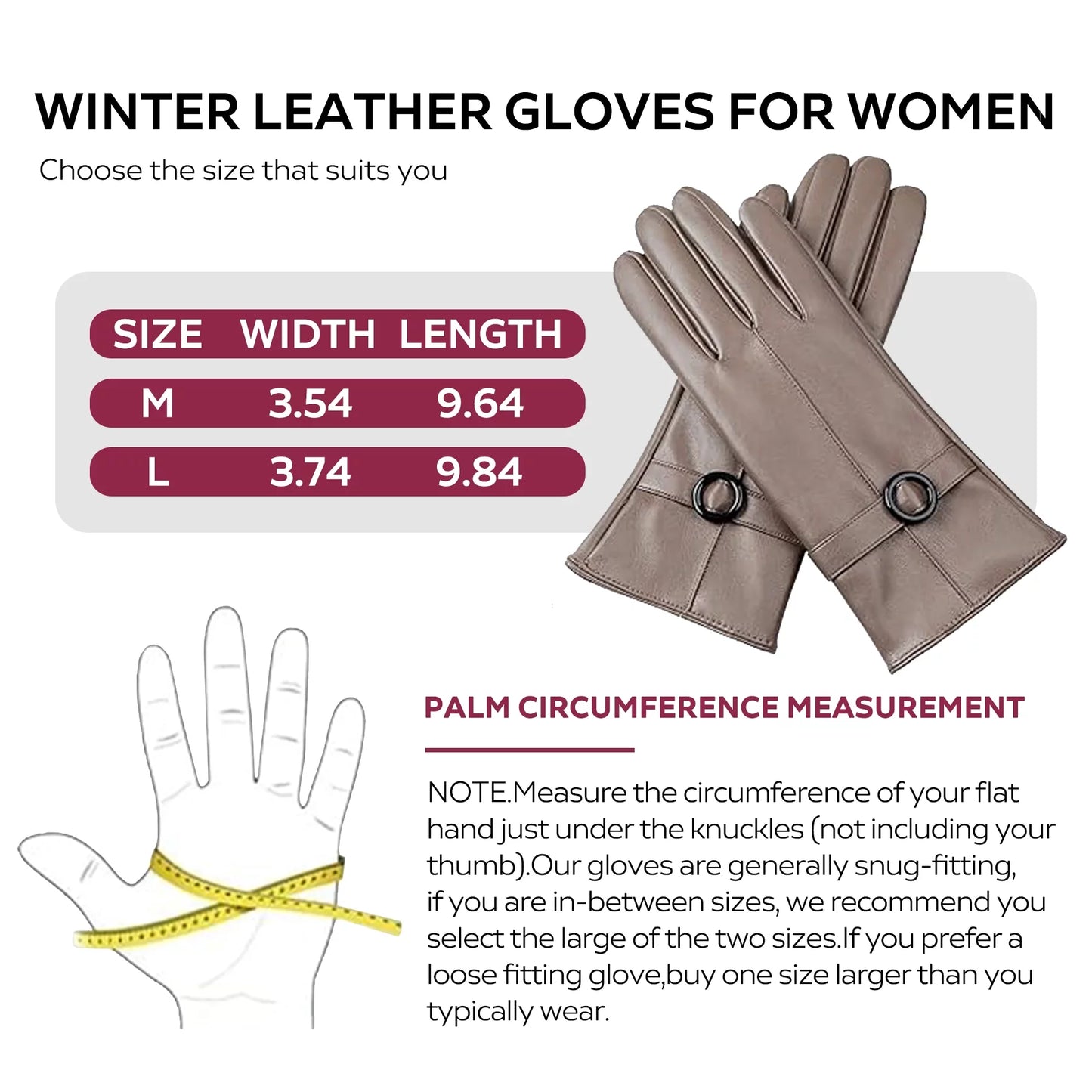 Winter Lambskin Leather Women'S Gloves with Touchscreen Texting and Warm Driving Function
