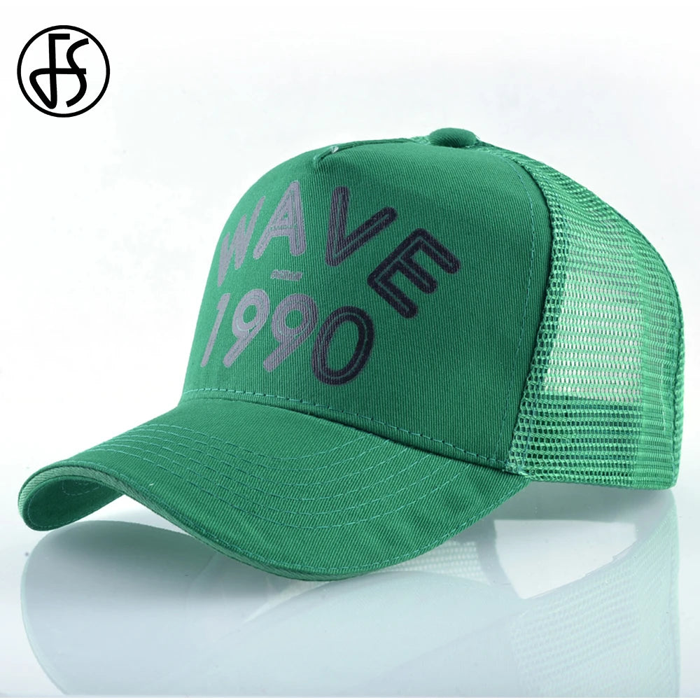 FS Orange Green 5 Panel Mesh Trucker Hats Snapback Hip Hop Cap Summer Breathable Baseball Caps For Men Women Bones Masculino