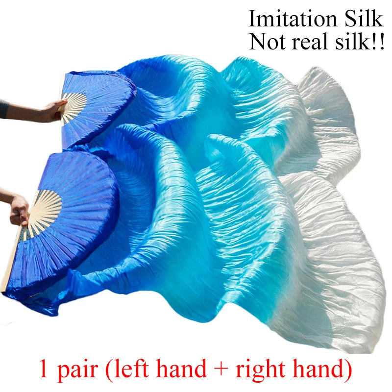 Belly Dance Fans Gradient Color Imitation Silk Fans Belly Dance Performance Props Long Fans Yellow+Orange+Red Customizable