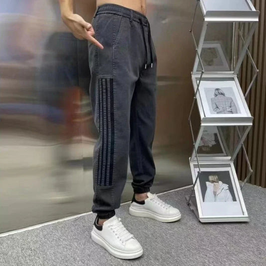 Trousers Black Cropped with Pockets Man Cowboy Pants Stripe Plus Size Men's Jeans Y 2k Vintage Korean Fashion Winter New in Y2k