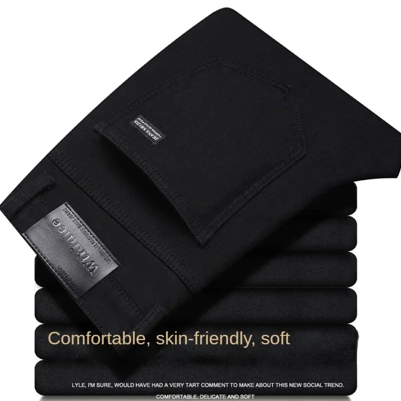 Wthinlee New Business Men's Jeans Casual Straight Stretch Fashion Classic Blue Black Work Denim Trousers Male Brand Clothing