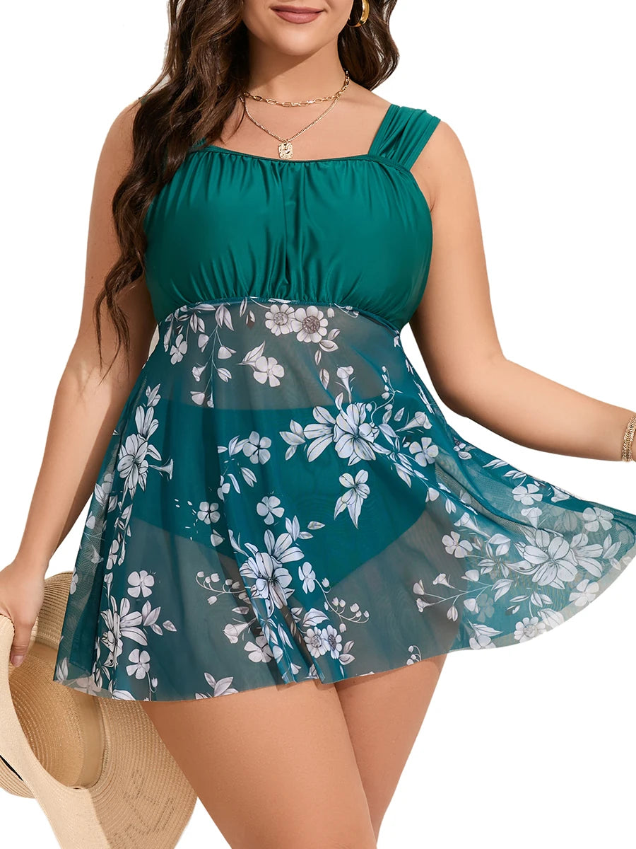 Two Piece Swimsuit Dress Women Tankini 2025 Plus Size Floral Swimwear Female Printed Bathing Suit Mayo Beach Wear Swimming 4XL