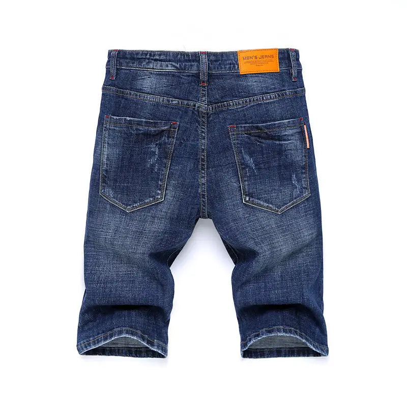 Men's Short Jeans Pants Cargo Ripped with Pockets Vintage Male Denim Shorts Streetwear Jorts Luxury Wih Zipper Buttons Blue Rude