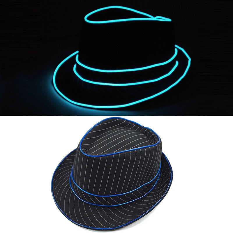 Halloween Christmas EL Wire Light Up Sequin Jazz Hat Adult Neon LED Luminous Festival Party Dress Up Cap For Men and Women