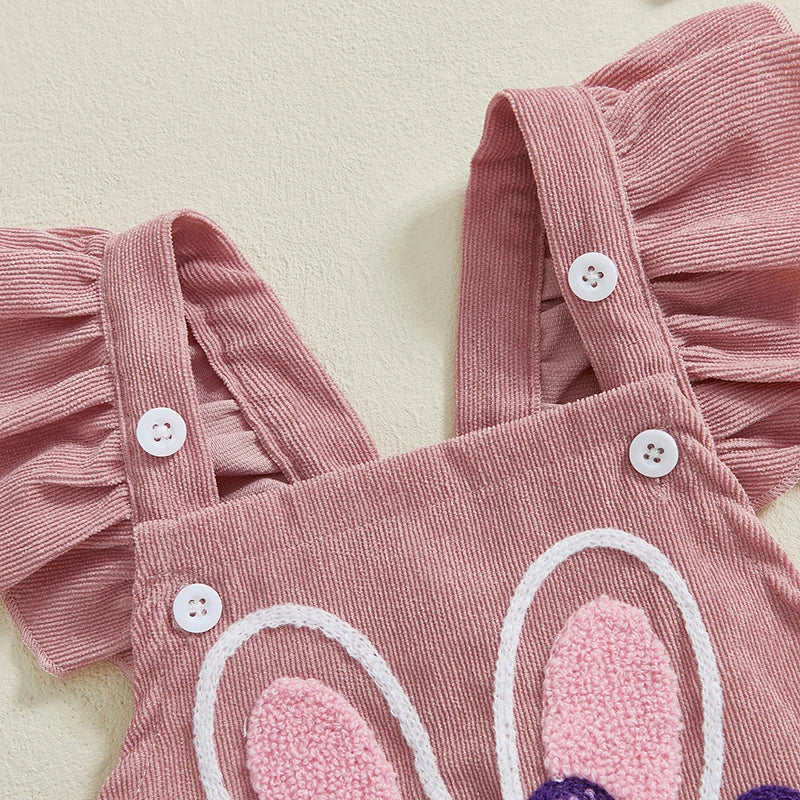 Adorable Toddler Girls Easter Outfit Set with Bunny Embroidery Ruffle Sleeves Romper Headband and Matching Shoes