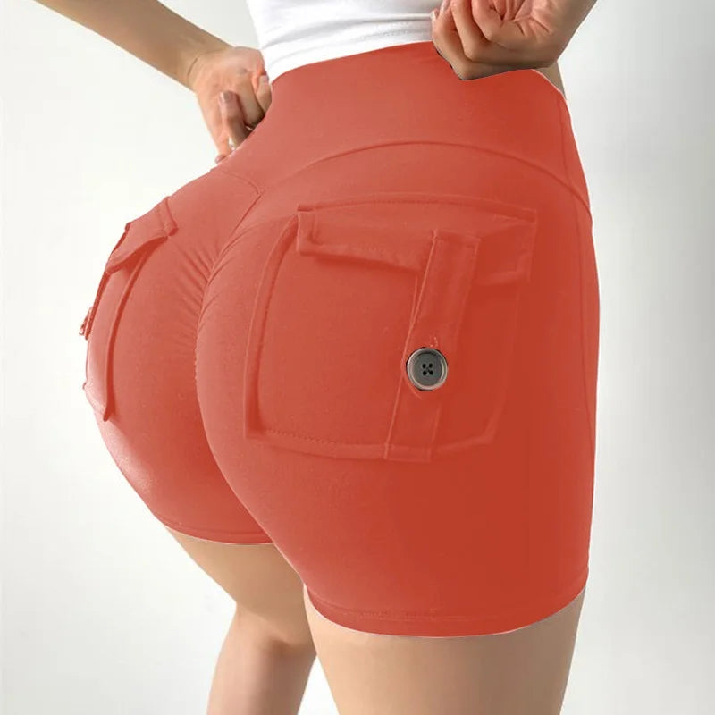 Cloud Hide Women Pocket Yoga Shorts Fitness High Waist Short Gym Workout Tights Sports Plus Size Quick Dry SEXY Butt Leggings XL