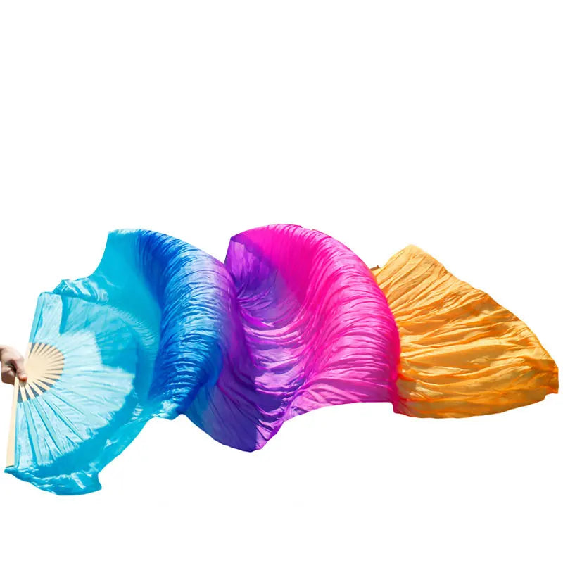 New Belly Dance Imitation Silk Veil Fans Bamboo Ribs Handmade Dyed Gradient Color Dancer Performance Props Fan 1pc/1pair Fans