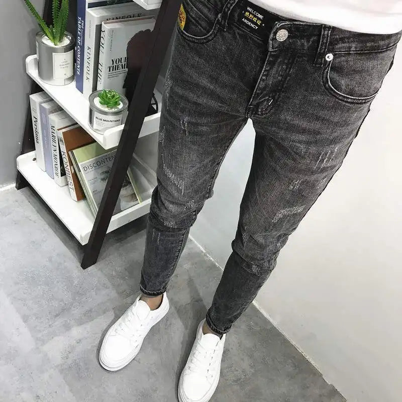 Trousers Slim Fit Cropped Male Cowboy Pants Skinny Jeans for Men Black Tight Pipe Winter Y 2k Vintage Autumn Clothing Spring Y2k