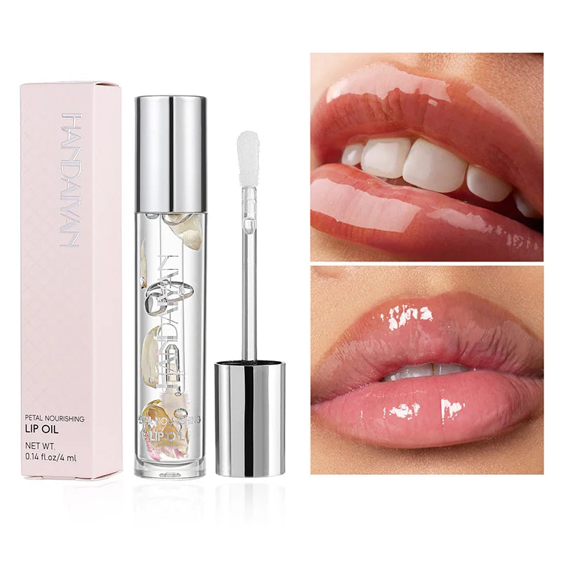 New Transparent Dried Flower Lip Oil Mirror Water Gloss Lip Gloss Ong-lasting Moisturizing And Pearl Lip Gloss Lip Care Balm